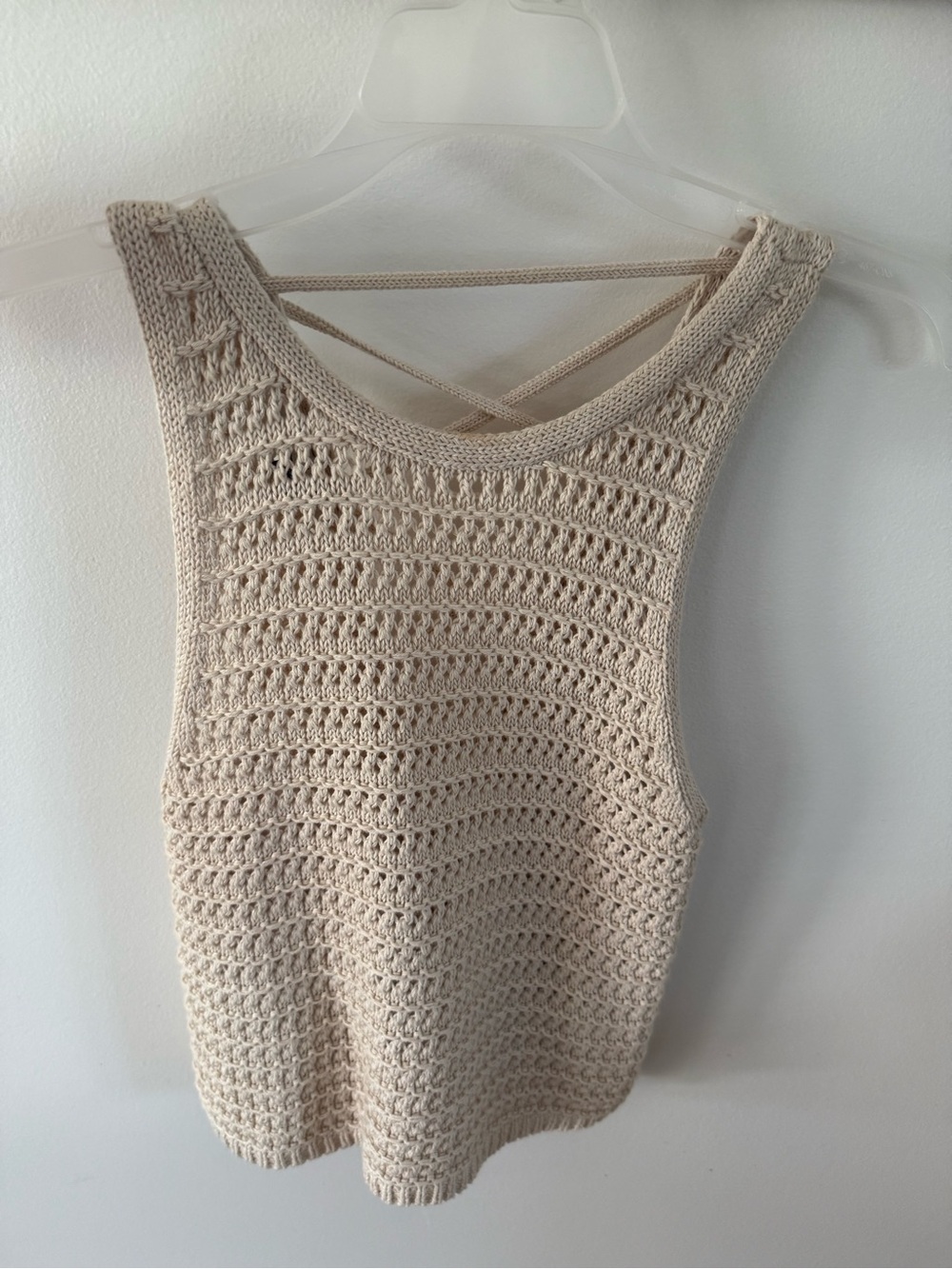 American Eagle Women's Cream Crochet Knit Tank Top Small